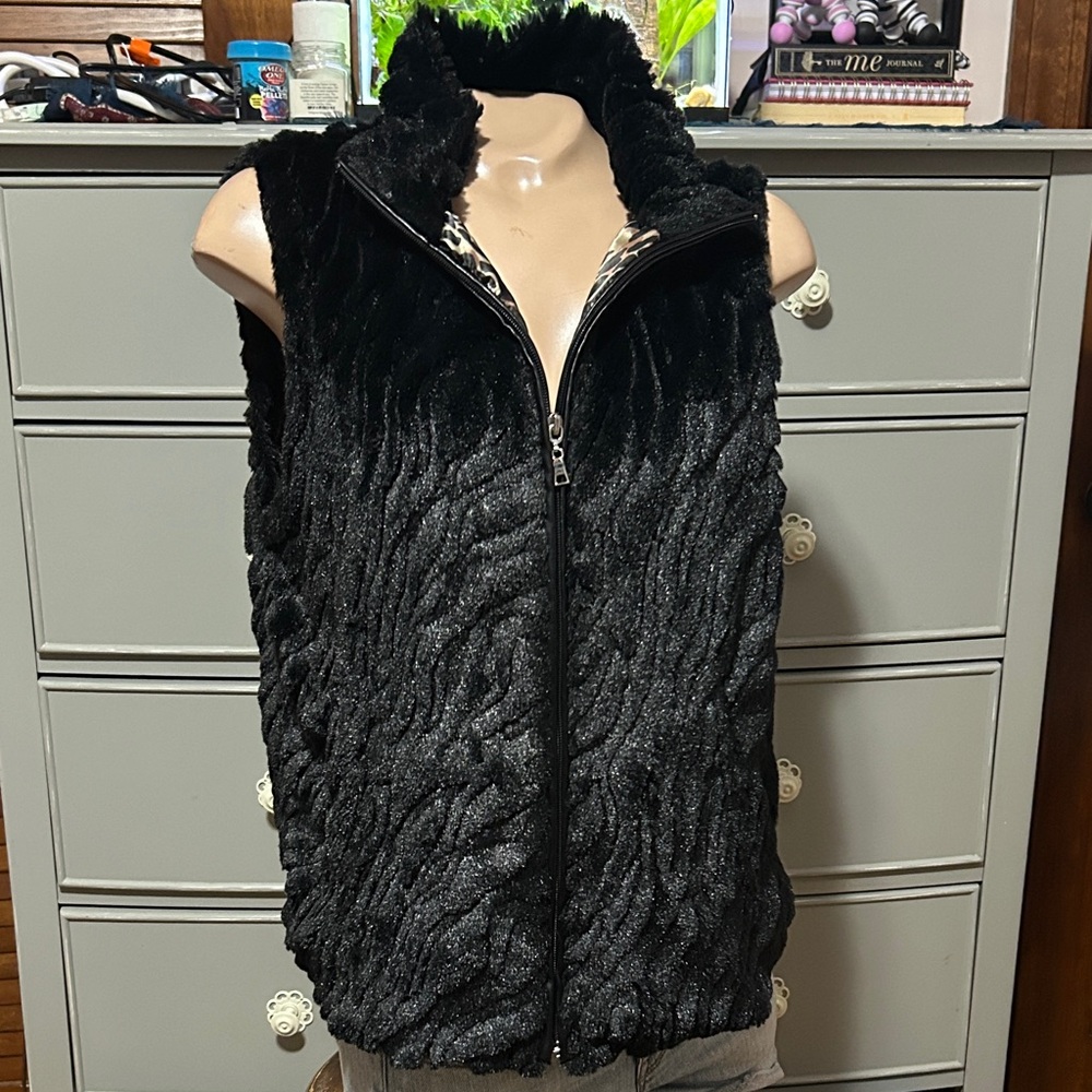 Betsey Johnson Black Faux Fur Zip Vest
